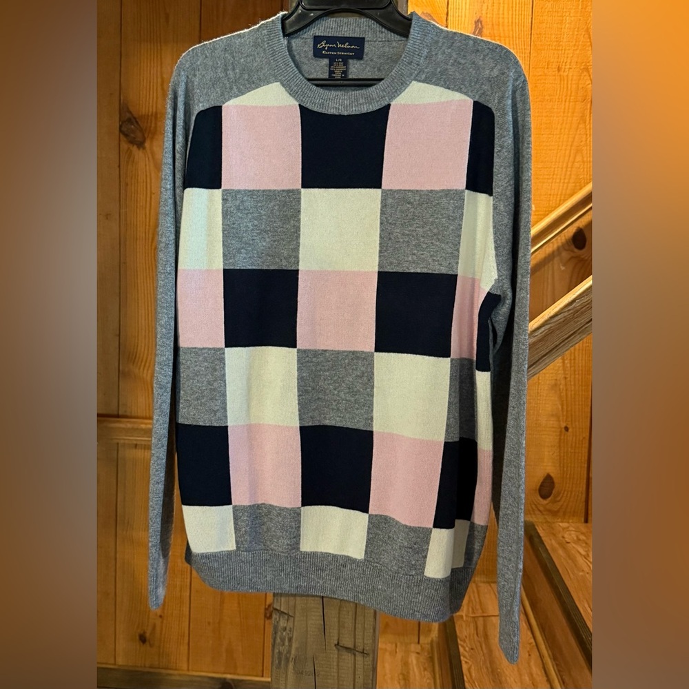 Byron Nelson Eleven Straight Mens Large Silk Cashmere Multicolor Block Sweater